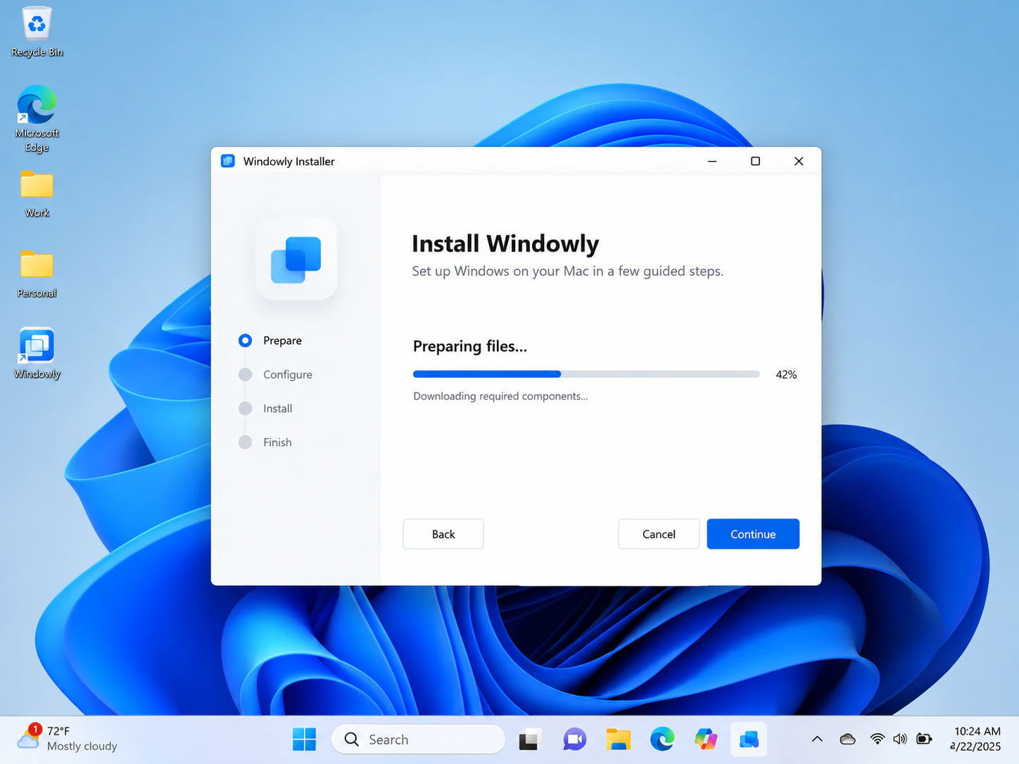 Windowly installer on Windows-style desktop